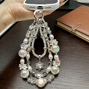 Dragonne de téléphone de luxe détachable en résine cristal bleue, triple chaîne perlée, 15 cm, faite main, originale, porte-clés tendance - Product Image 6