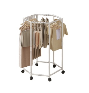 <b>Hexagonal</b> Rotating Floor Clothes Hanger & Movable Hat Rack Dormitory & Indoor Clothes Drying Rack Iron 6 <b>Shelves</b> Bedroom Use - Product Image 1