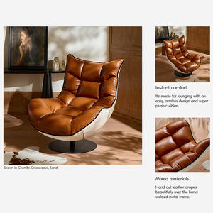 Sillón Individual de Lujo Nórdico, Silla de Diseño para Sala de Estar, Giratoria e Inclinable, con Estructura de Cuero Genuino - Product Image 5