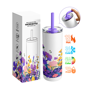 Botella de Agua de Acero Inoxidable de Doble Pared de 20 oz/600 ml, Libre de BPA, con Logotipo Personalizado, Tapa con Boquilla y Pajita, para Oficina y Actividades al Aire Libre - Product Image 4