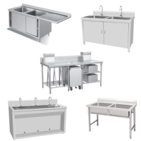 Fregadero de Cocina Profesional de Doble Compartimento, Fregadero Comercial de Acero Inoxidable con Estructura de Acero Ensamblada para Servicio de Alimentos