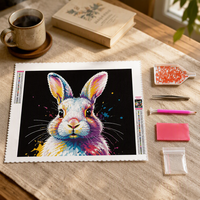 Kit de Peinture Diamant DIY Lapin Coloré, Perles Acryliques Rondes Complètes, Image Animale, Décoration Murale Non Encadrée