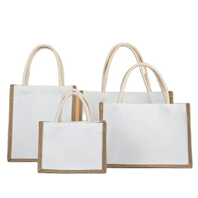 Jute Shopping Bag Market Blank Burlap Tote Soft Handle Reusable Custom Large Beach Office Work Lunch Tote Bag for Women