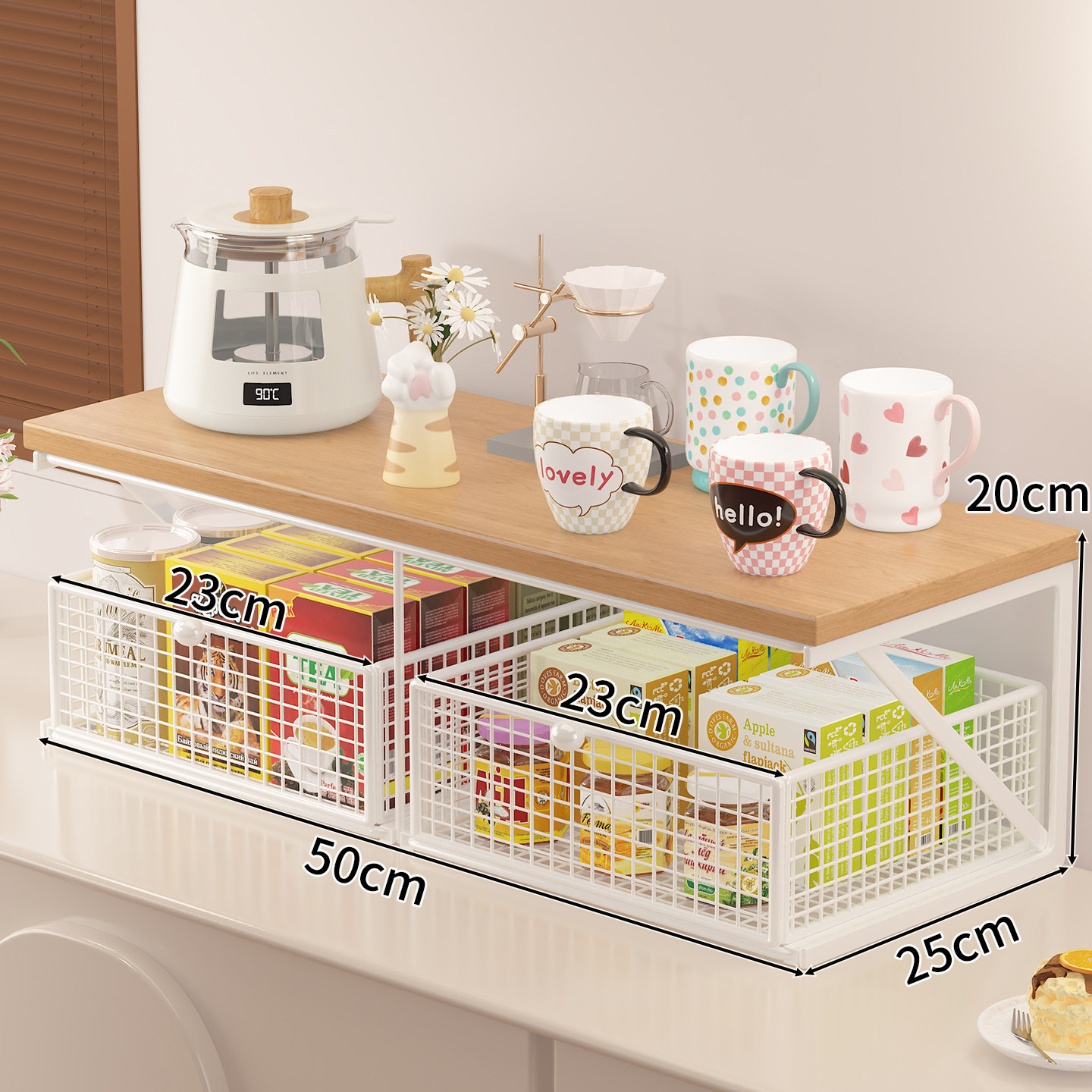 White frame with solid wood panels [Double drawers]