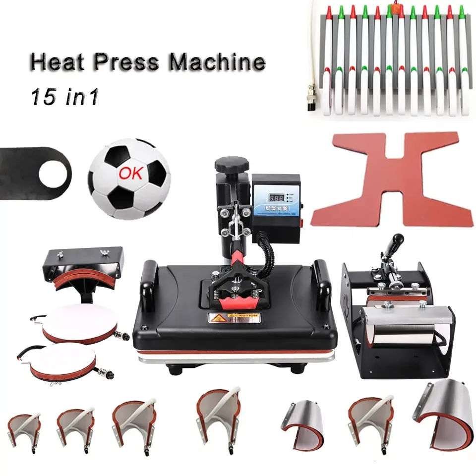 15 In 1 Warmteoverdracht Machine Voor T-Shirt Mok Hoed Plaat Glazen Bal Schoenen Digitaal Display 15 In 1 Combo Warmte Persmachine