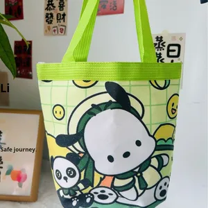 Sac fourre-tout en toile illustré mignon, fermeture ouverte, sac à déjeuner pour maman, petit sac de travail - Product Image 3