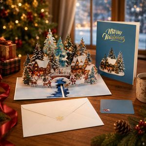 3D Pop-up Weihnachtskarte Schneedorf Weihnachtsgrußkarte - Product Image 2