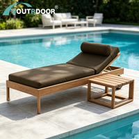 Chaise longue moderne en teck naturel, durable et portable, avec table d'appoint, pour villa, salon, patio, piscine