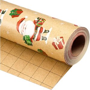 <b>Christmas</b> Wrapping Paper Kraft Santa Claus Presents 17 In X 32.8 Ft <b>Mini</b> Roll Gift Wrap For Holiday Season - Product Image 1