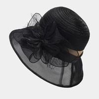 Topi Bucket matahari tepi lebar elegan wanita dengan dekorasi bunga topi pesta pernikahan liburan pantai musim panas