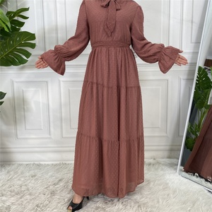 6319 #   Robe décontractée polyvalente en mousseline de soie respirante à pois, entièrement doublée, avec poignets élastiques et encolure à lacets - Product Image 5