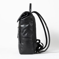 Sac à dos pour ordinateur portable de voyage d'affaires pour hommes, en cuir véritable noir élégant et luxueux, avec protection RFID, design à rabat en polyester