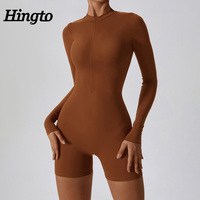 Pakaian olahraga Yoga wanita, Jumpsuit satu potong pakaian aktif, Bodysuit Gym, lengan panjang, kompresi Fitness, Jumpsuit olahraga untuk wanita