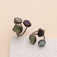 Bague en cristal de pierres précieuses en pierre naturelle Vintage Bague en améthyste plaqué cuivre rouge Ouverture de bijoux réglable