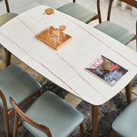 Table à manger de Style nordique cuisine dessus en marbre pieds en bois massif ensemble de salle à manger rectangulaire avec 6 chaises Table à manger