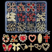 Accessoires pour ongles en métal, 12 compartiments/boîtes, motifs papillon, perle, cœur, luxe, scintillants, avec logo personnalisé, vente en gros, très demandés
