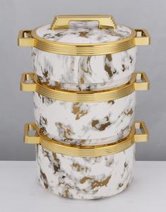 Marmite en marbre avec bordure dorée 1,5L 2L 2,5L, avec revêtement en acier inoxydable, couvercle à verrouillage, doubles poignées, récipient isotherme pour aliments - Product Image 3