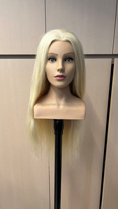 Tête de mannequin en cheveux humains 100 % naturels, longue, pour la formation en salon et la pratique de la coiffure, modèle de tête en cheveux humains véritables pour le coiffage - Product Image 1
