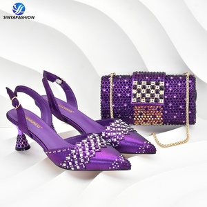 Set di <span class=keywords><strong>scarpe</strong></span> per festa nuziale con pietre di cristallo Sinya Set di borse e <span class=keywords><strong>scarpe</strong></span> di lusso con punta a punta in oro con <span class=keywords><strong>tacchi</strong></span> alti e Set di borse per donne africane - Product Image 6