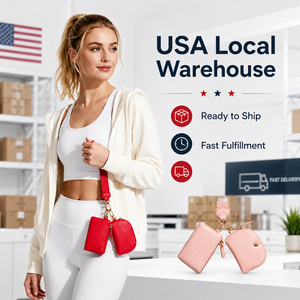 USA Warehouse Women Wristlet Keychain Wallet <b>Mini</b> Handbag With Lipstick Case Reusable PU Leather <b>Pouch</b> For Gym Bag - Product Image 4