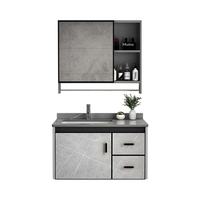 Set Perlengkapan Kamar Mandi Hotel Modern dengan Sudut Melengkung, Cermin Pintar, Kabinet Penyimpanan Panel Sarang Lebah Aluminium yang Dipasang di Dinding, dan Wastafel Keramik