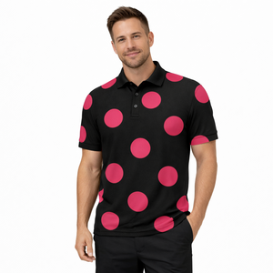 Polo Personalizado para Hombre, Negro con Puntos Rosas, Transpirable, de Secado Rápido, Manga Corta, para Golf, al por Mayor - Product Image 1