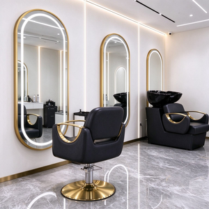 Juego de Muebles de Salón de Belleza de Lujo en Metal y Cuero, Silla de Barbería, Cama para Lavado de Cabello, Diseño Ergonómico, Rotación de 360 Grados - Product Image 5