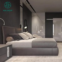 High-End-nordische Villa Hotel Luxus Senior grau Stoff King-Size-Queen-Bett mit weißen TV-Ständer Kopfteile Möbel Schlafzimmer-Set