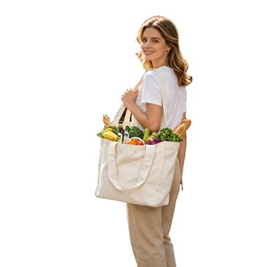 Large Capacity Reusable <b>Canvas</b> Grocery Tote Bag Heavy Duty Cotton Shopping <b>Handbag</b> for Farmers Market Grocery Shopping Daily Use - Product Image 1