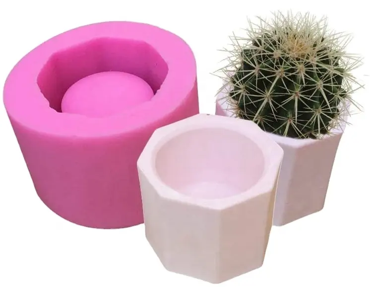 OKSILICONE Mini Silicone Souple Fleur Succulente Pot Moule Ciment Béton 3D Simple Plante Résine Octogonale Pot De Fleur Moule En Silicone