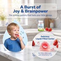 Gummies liquides Qbioflex saveur fraise pour enfants, riches en Oméga-3 DHA, avec Calcium, Zinc et Multivitamines pour la santé du cerveau et des yeux