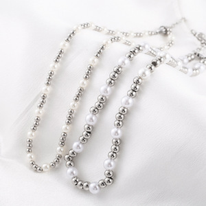 สร้อยคอประดับมุกเทียมสแตนเลส 6 มม. 8 มม. โซ่ลูกปัดทรงกลมสำหรับผู้ชายผู้หญิงสไตล์มินิมอลสร้อยคอคลาวิเคิล - Product Image 3