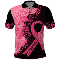 Polos personnalisés de sensibilisation au cancer du sein Ruban Motif polynésien Manches courtes Jersey Polo Vêtements Vente en gros