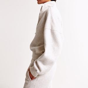 Sudadera con capucha y cuello alto para mujer, de manga larga, de algodón grueso, con cremallera de un cuarto, tipo jersey - Product Image 3