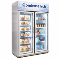 Réfrigérateur commercial 800L à double porte vitrée, refroidisseur de boissons, système de refroidissement par compresseur et air