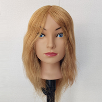 Tête de mannequin féminin 100% cheveux humains 14 pouces # Tête d'entraînement réaliste pour coiffure et cosmétologie, 8 fonctions de coiffage, pour formation de barbier
