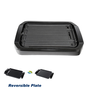 Grill électrique réversible antiadhésif pour barbecue d'intérieur avec plaque de cuisson double face et surface de cuisson côtelée