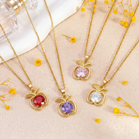 Collar de Cadena con Colgante de Manzana Pequeña de Acero de Titanio de Alta Calidad con Circonitas de Colores para Mujer, Joyería de la Serie Frutas