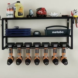 Wall Mounted <b>Tool</b> Rack 3 Tier Black Powder Coated Heavy Duty Garage <b>Storage</b> For Electric Drills And <b>Tools</b> - Product Image 4