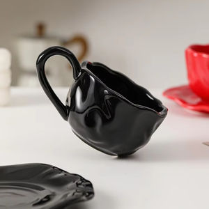 Tazas y Platillos de Café de Cerámica Negros y Rojos, Tazas de Cerámica para el Hogar con Logotipo Personalizado - Product Image 6