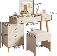 NOVA Meuble sous-vasque compact avec miroir rabattable Chambre à coucher Miroir rabattable Commode à maquillage Meuble de table avec tabouret