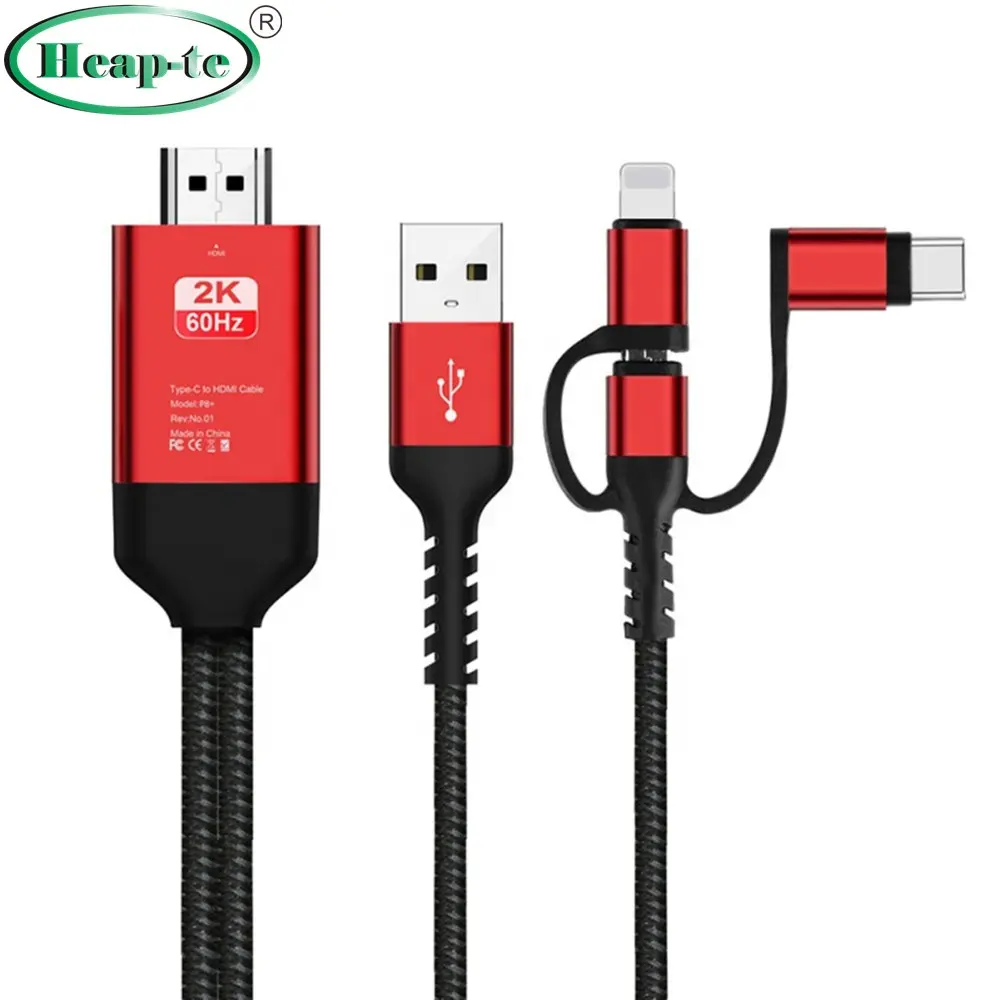 Three-in-one HD video conversion cable for iPhone iPad Lighting Android Phone Micro USB Type C to HDMI FHD1080@60Hz