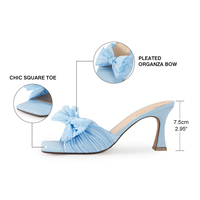 WETKISS Sandales à talons hauts plissées avec nœud, bout carré, talon évasé, mules à enfiler pour femme, idéales pour les soirées et mariages – Prix abordable, fabrication OEM