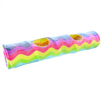 Tube de tunnel interactif pour chaton de couleur arc-en-ciel Tunnel de chat pliable à 3 voies résistant aux rayures pour l'intérieur