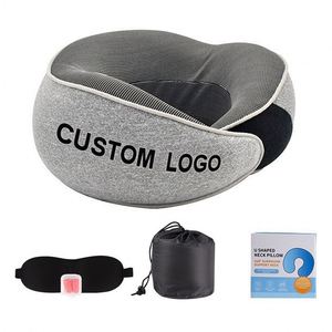 Oreiller de voyage ergonomique en mousse à mémoire de forme à rebond lent avec logo personnalisé en forme de U pour soulager les douleurs cervicales, idéal pour l'avion - Product Image 1