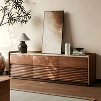 Meuble TV vintage du milieu du siècle en bois avec éclairage LED, meuble audio sur pied pour salon, mobilier nordique