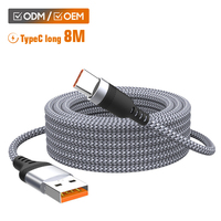 Kabel Data USB Type-C Nylon Braided 8M Khusus untuk Pengisian Daya Kamera Web dengan Konduktor Tembaga Murni