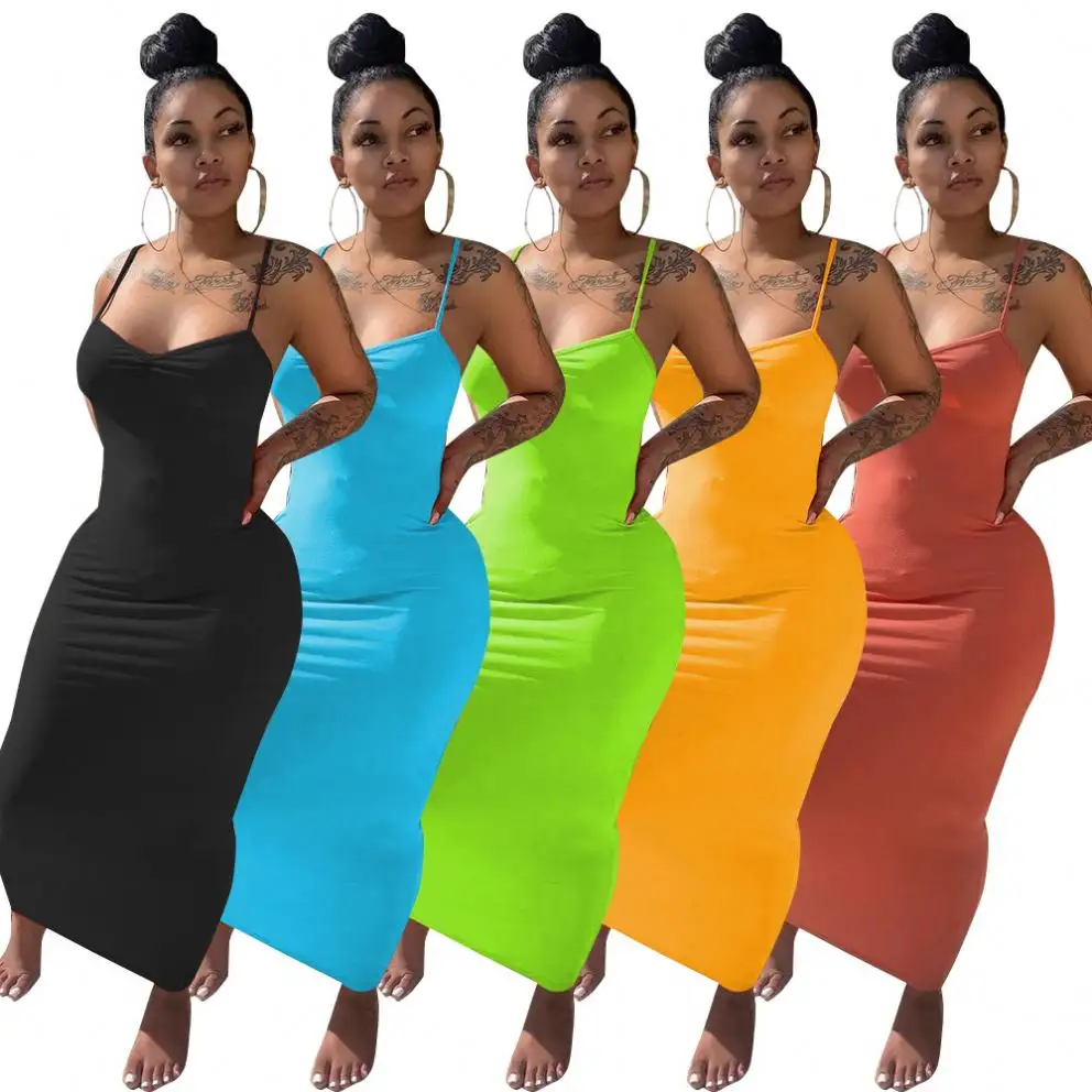 Bodycon Tube Sun Dresses 2024 Solid Women Long Summer Dress Ropa de mujer Spaghetti Strap Long Dress