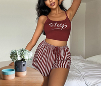 Ensemble Nuisette et Lingerie Femme 2 Pièces Sexy avec Imprimé Lettres, Livraison Rapide, Prêt-à-Porter, Taille Élastique – Pour Été Thermique