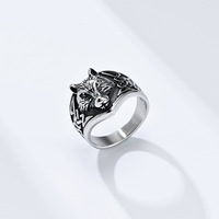 Bague pour homme en acier inoxydable, style nordique rétro, motif loup